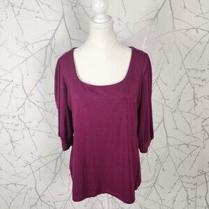 Miik Fuchsia Pink Bamboo Stretch Jersey Square Neck Puff Sleeve Top